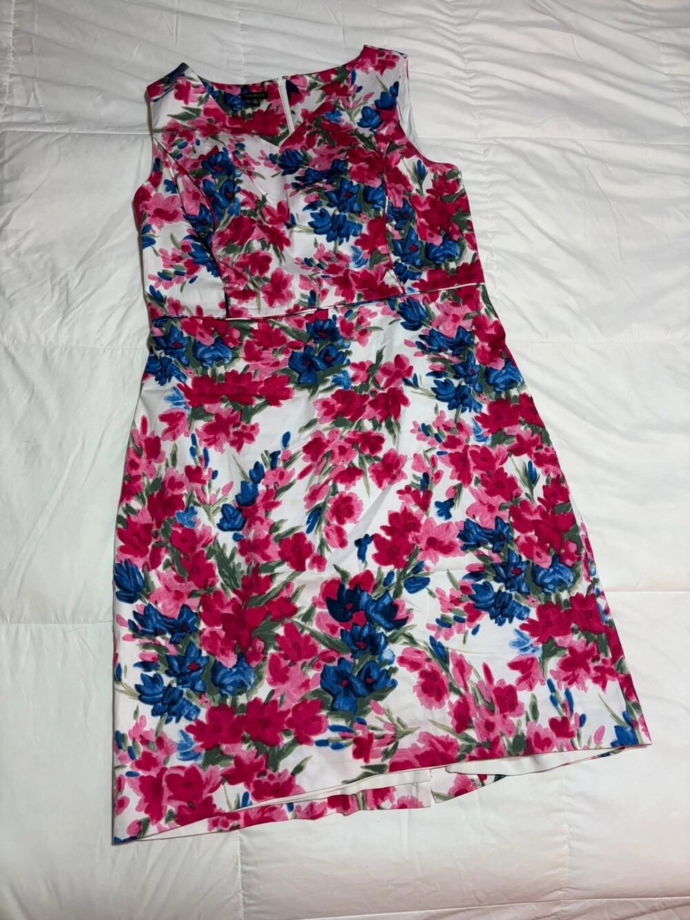 Talbots Floral Sheath Dress White Pink Blue Sz 10